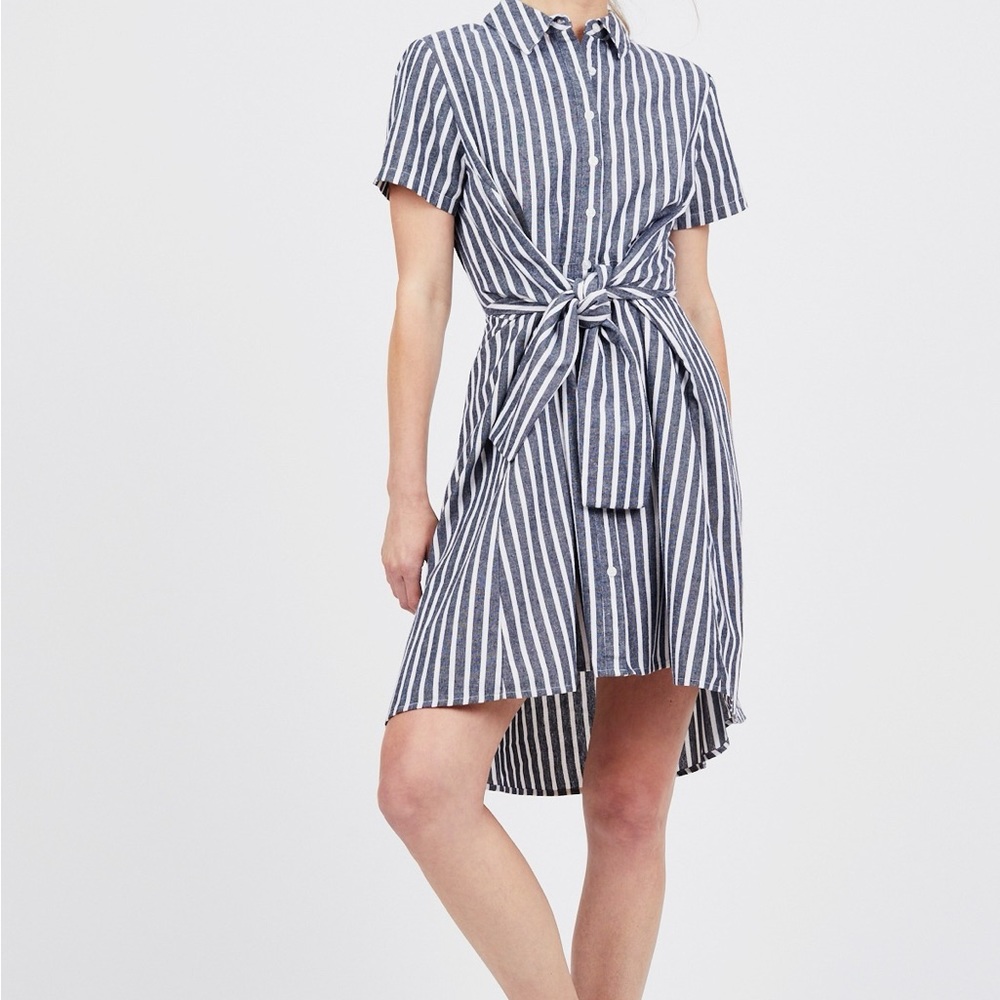 Hayes Tie Waist High Low Shirt Dress (L)